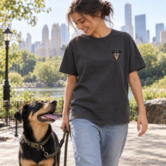 Custom Dog Portrait Embroidered T-Shirt front worn view
