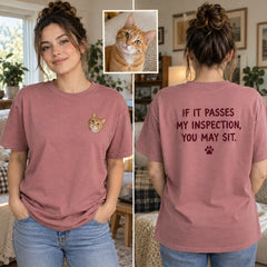 Custom Cat Portrait Embroidered T-Shirt front and back overview