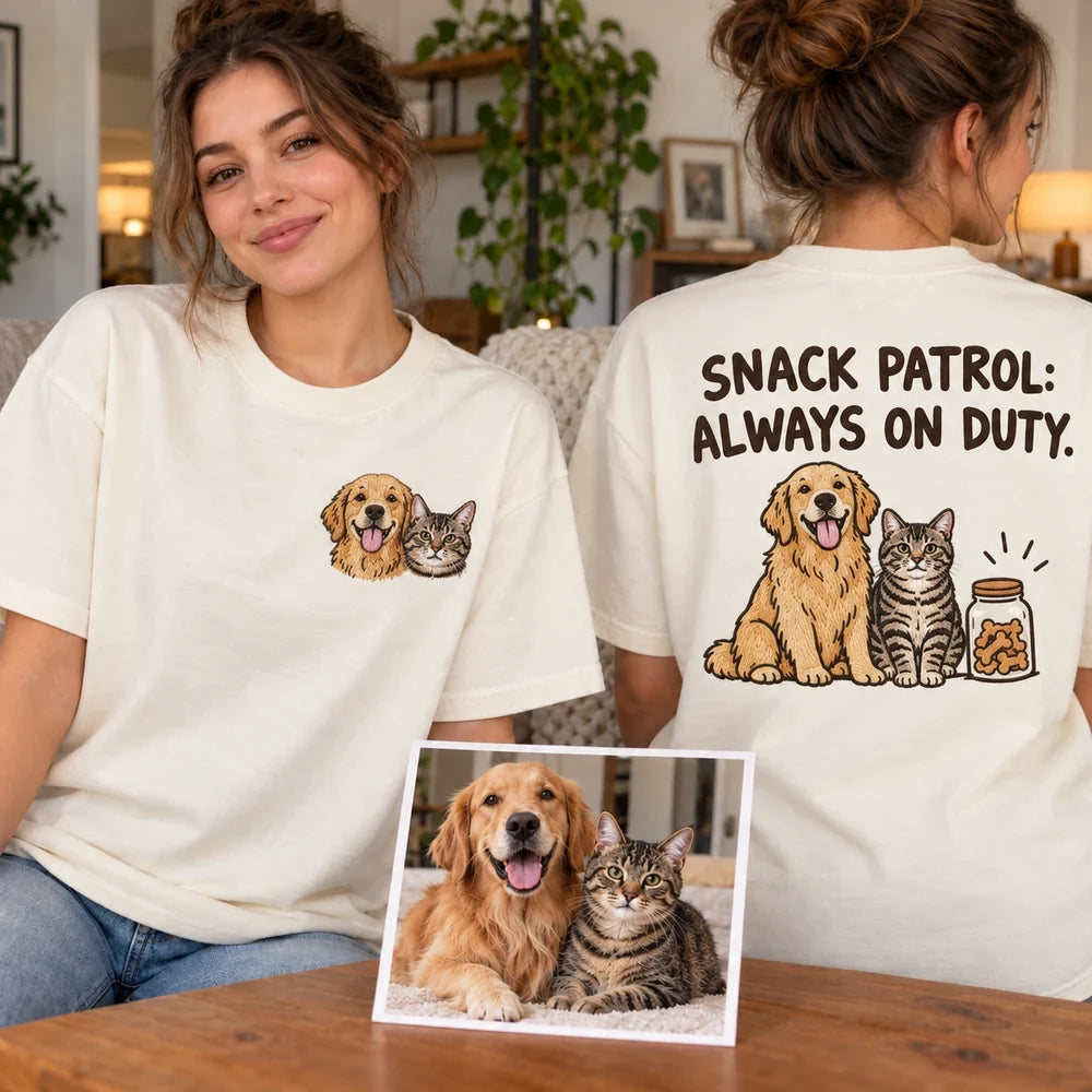 Updated custom two pet T-shirt front and back overview