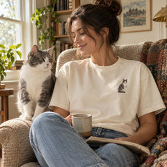 Custom Cat Portrait Embroidered T-Shirt front worn view