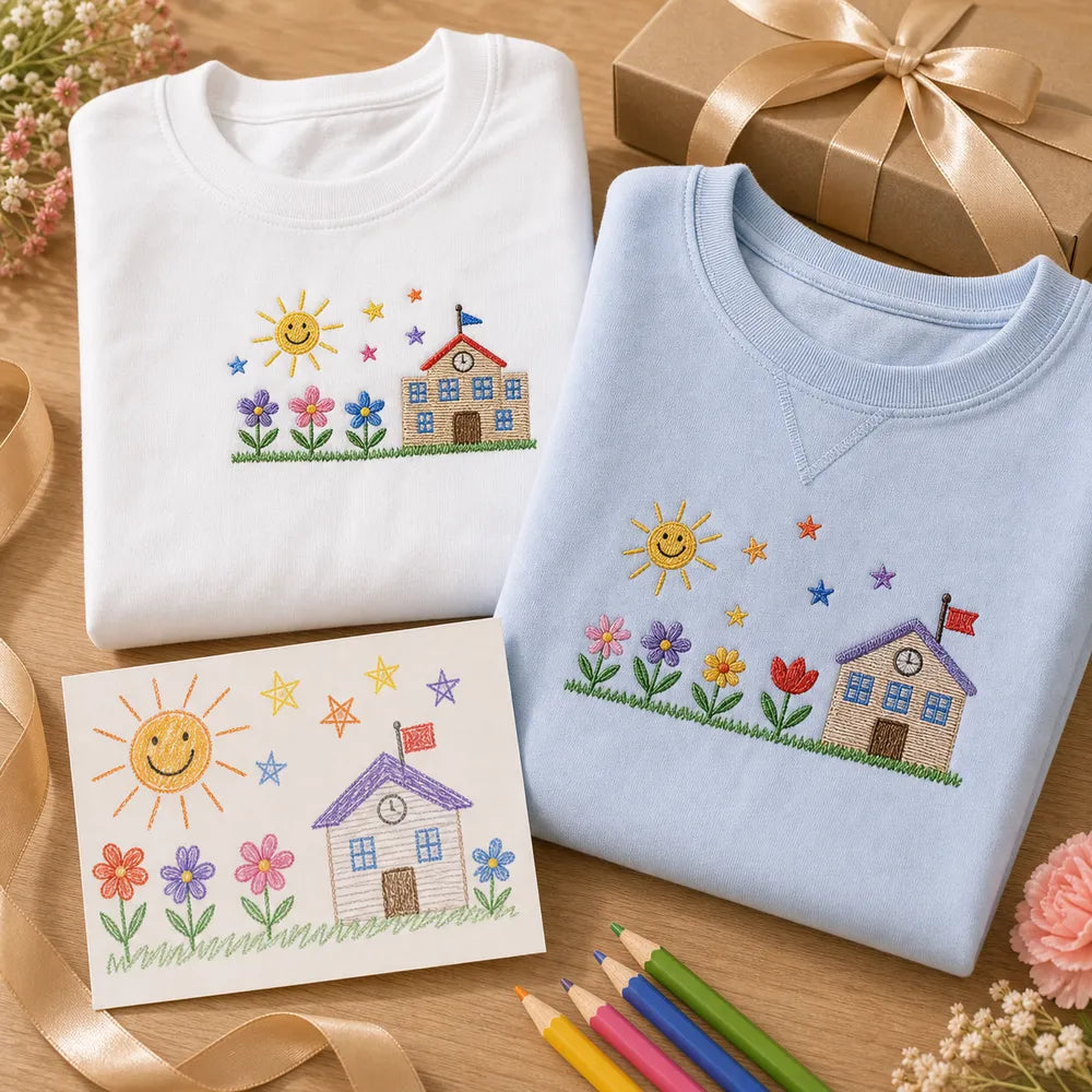 Custom kids drawing embroidered T-shirt or sweatshirt for teacher appreciation gift