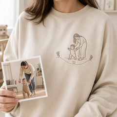 Custom Baby First Steps Photo Outline Embroidered T-Shirt - Personalized Baby Milestone Gift embroidery lifestyle reference