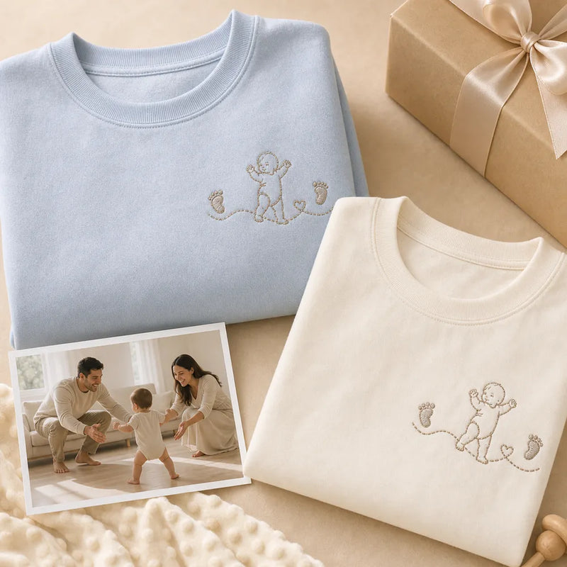 Custom Baby First Steps Photo Outline Embroidered T-Shirt - Personalized Baby Milestone Gift personalized gift idea