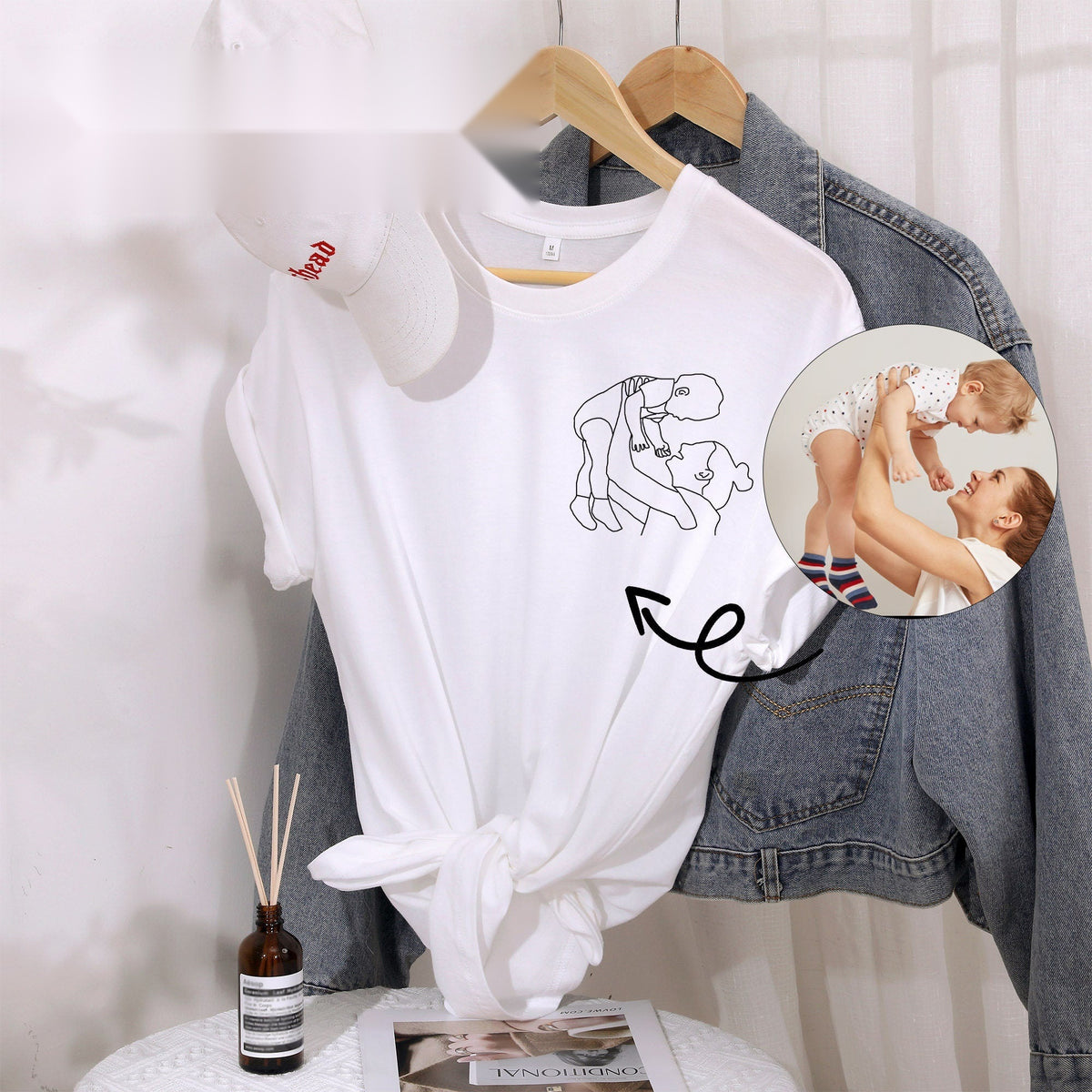 Custom Portrait Outline Embroidered T-Shirt - Personalized Gift for Mom-2