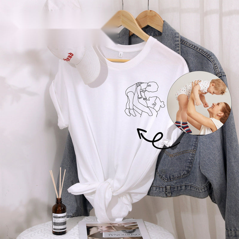 Custom Portrait Outline Embroidered T-Shirt - Personalized Gift for Mom-2