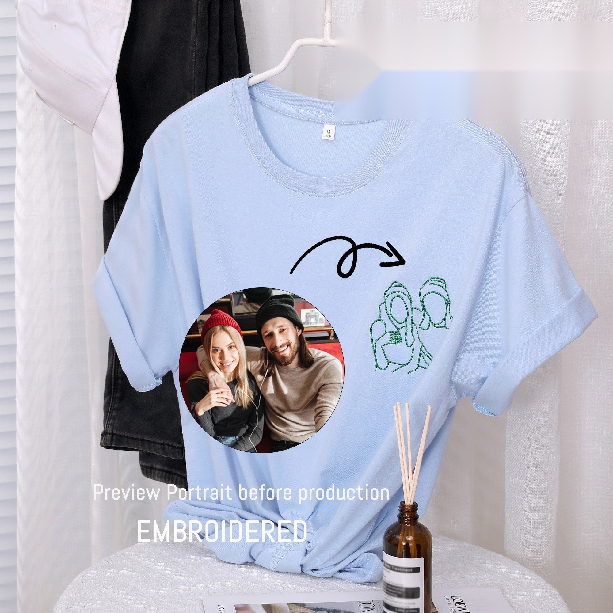 Custom Portrait Outline Embroidered T-Shirt - Personalized Gift for Mom-3
