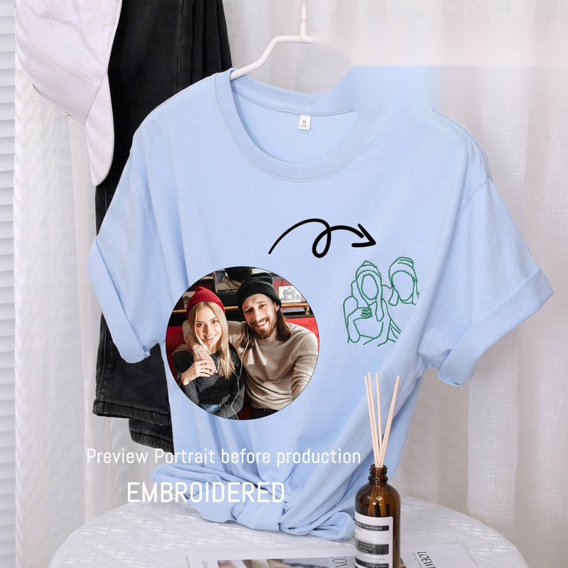 Custom Portrait Outline Embroidered T-Shirt - Personalized Gift for Mom-3