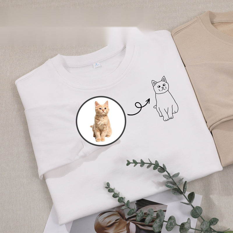 Custom Pet Portrait Outline Embroidered T-Shirt - Personalized Pet Gift-3