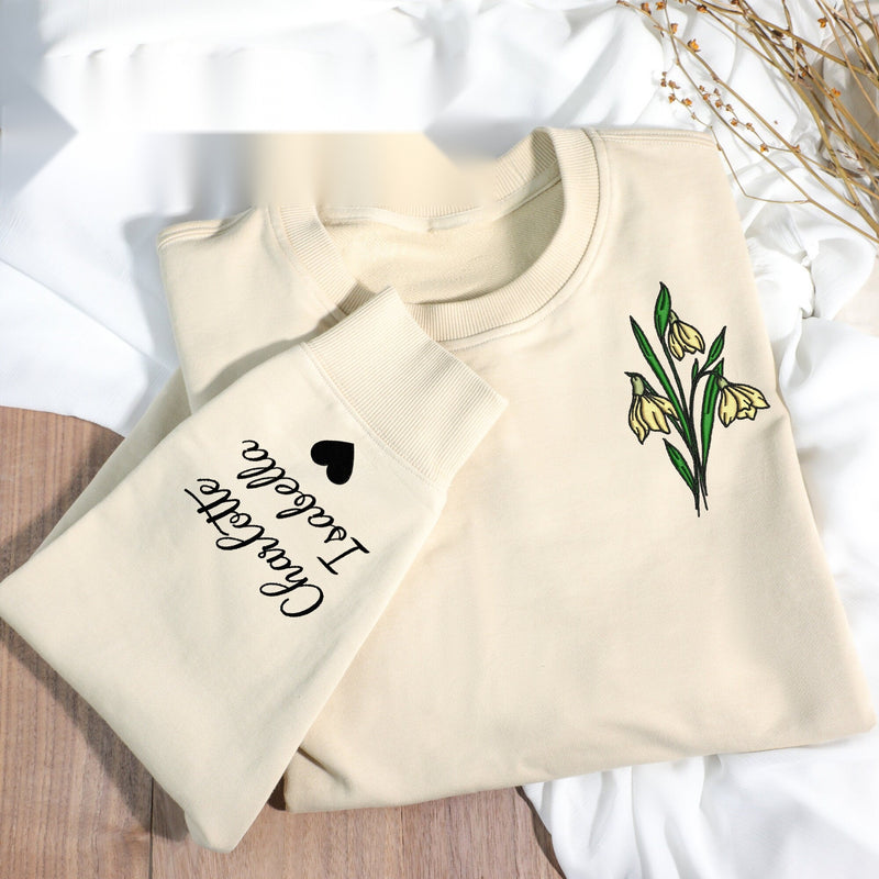 Custom Embroidered Flower Sweatshirt – Personalized Mama Sweater with Children Names-1