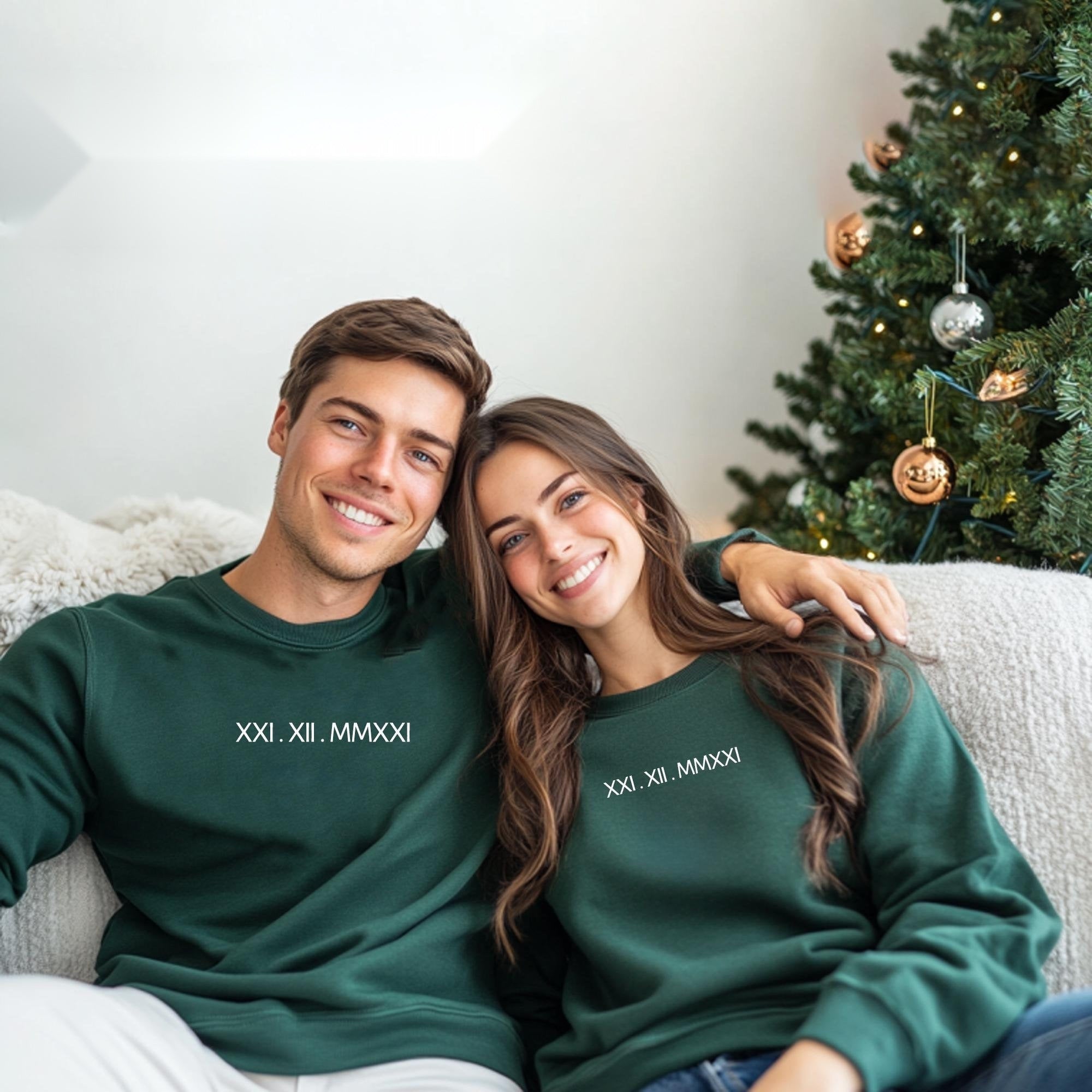 Custom Roman Numerals Embroidered Sweatshirt – Couple Matching Hoodie for Anniversary Gift