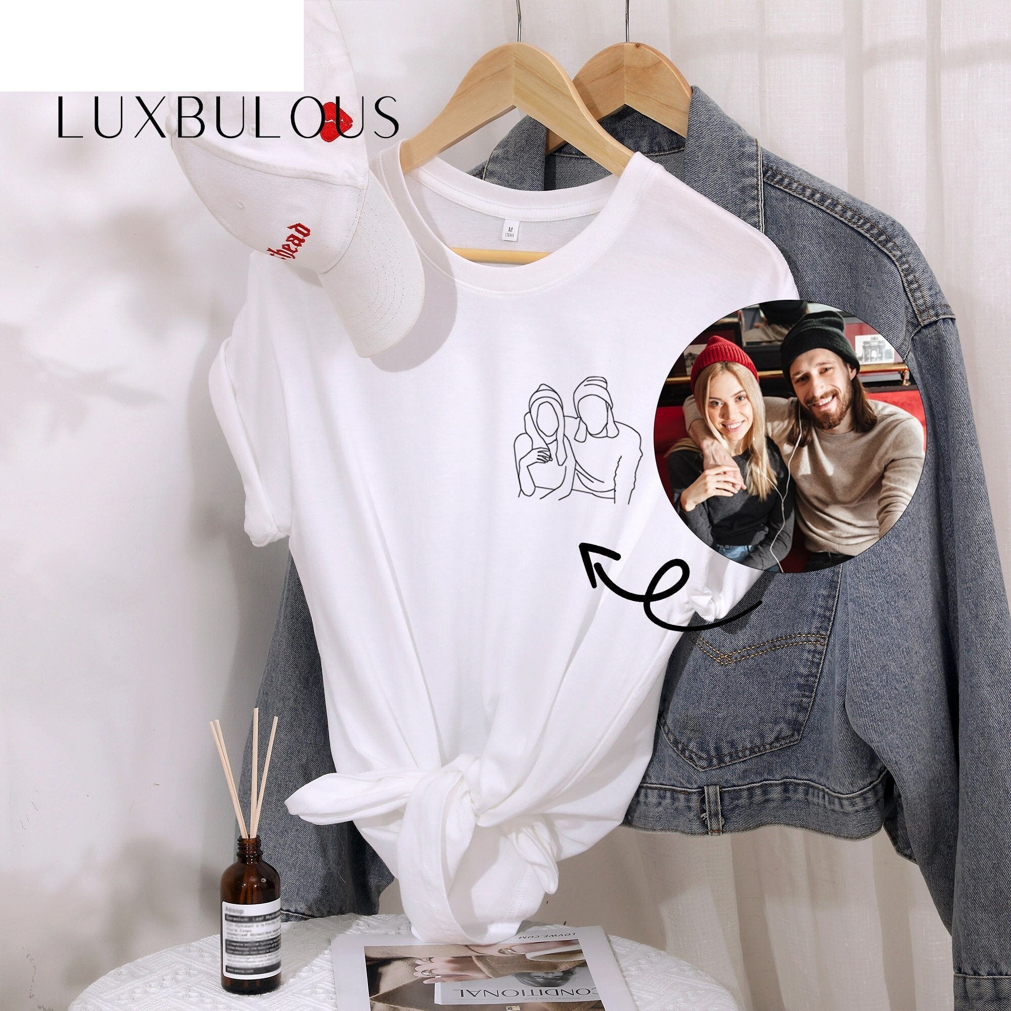 Custom Couple Photo Outline Embroidered Sweatshirt – Personalized Anniversary & Valentine's Day Gift