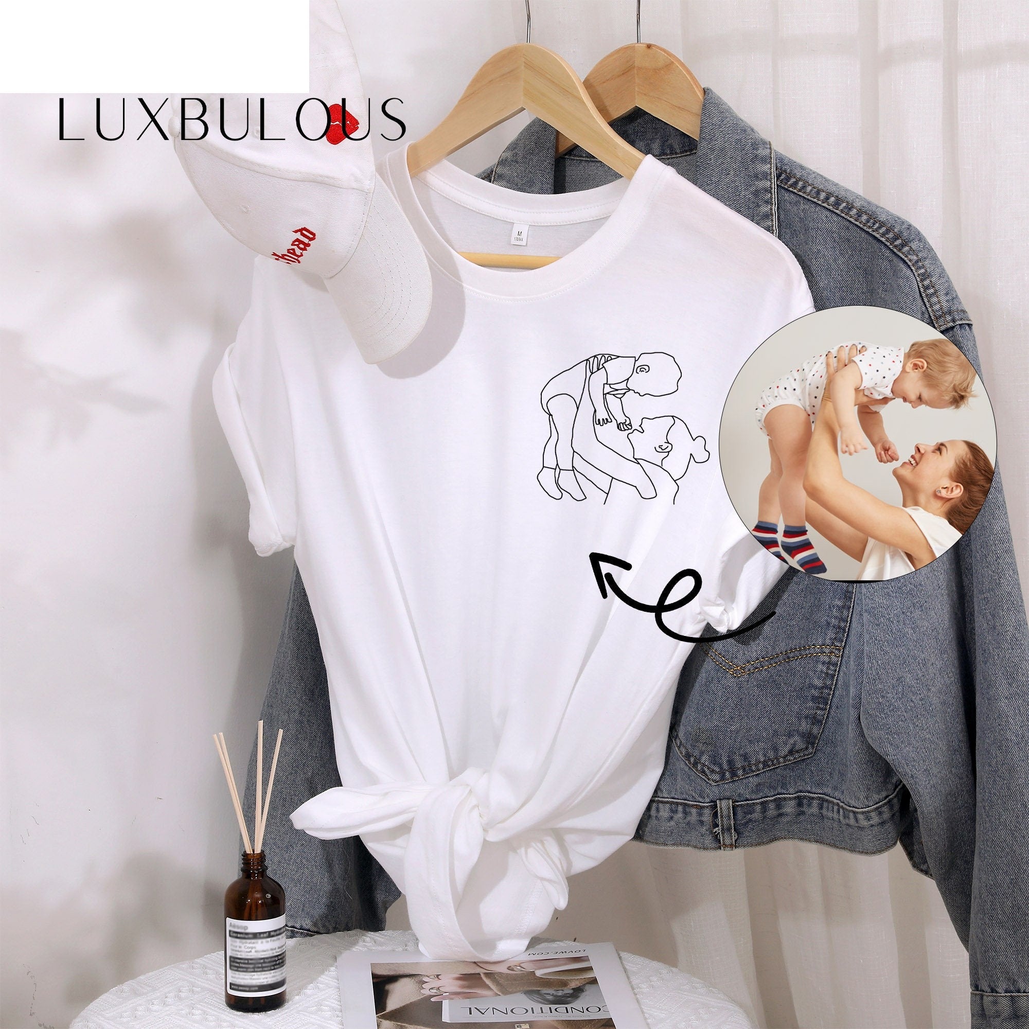Custom Mom & Baby Photo Outline Embroidered T-Shirt – Personalized Mother's Day Gift