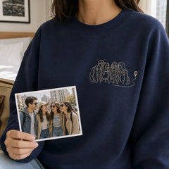 Custom Friend Group Trip Photo Outline Embroidered T-Shirt - Personalized Group Trip Gift embroidery lifestyle reference