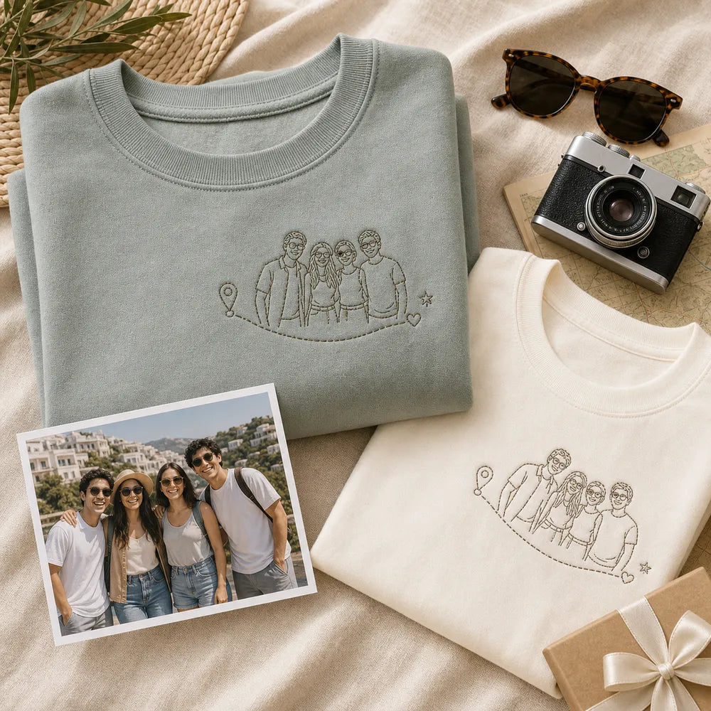 Custom Friend Group Trip Photo Outline Embroidered T-Shirt - Personalized Group Trip Gift personalized gift idea