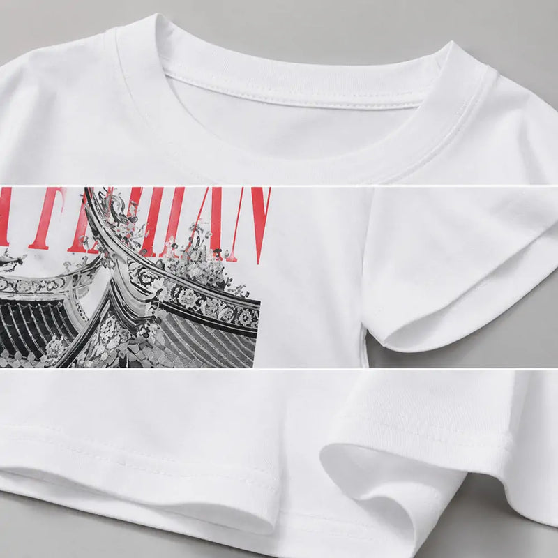 HOLA FUJIAN black and white printed T-shirt print detail