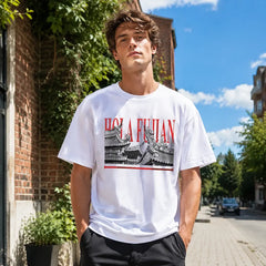 HOLA FUJIAN black and white printed T-shirt lifestyle view