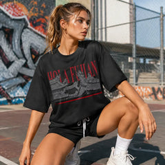 HOLA FUJIAN black and white printed T-shirt lifestyle view