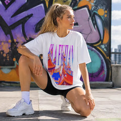 HOLA FUJIAN colorful printed T-shirt lifestyle view
