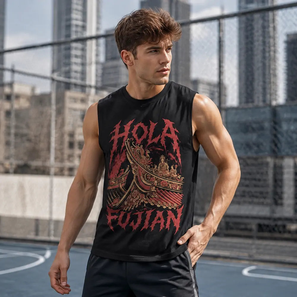 HOLA FUJIAN printed vest lifestyle view