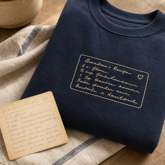 Custom Grandma Recipe Handwriting Embroidered T-Shirt - Personalized Recipe Keepsake Gift embroidery lifestyle reference