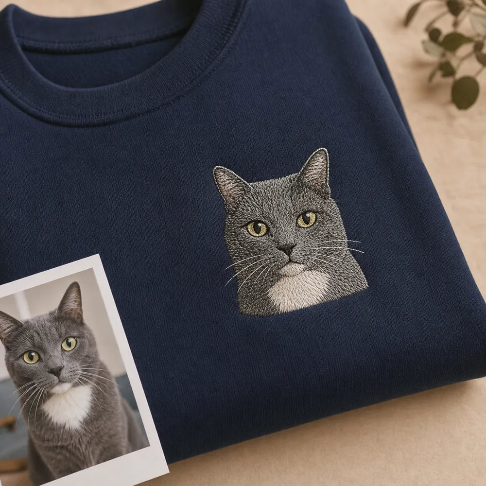 Custom Rainbow Bridge Pet Portrait Embroidered T-Shirt - Personalized Pet Memorial Gift embroidery lifestyle reference