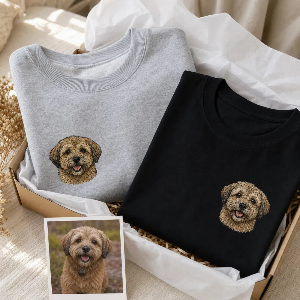 Custom Rainbow Bridge Pet Portrait Embroidered T-Shirt - Personalized Pet Memorial Gift personalized gift idea