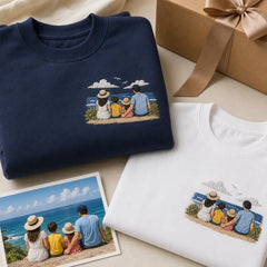 Custom Family Beach Vacation Photo Outline Embroidered T-Shirt - Personalized Summer Family Gift personalized gift idea